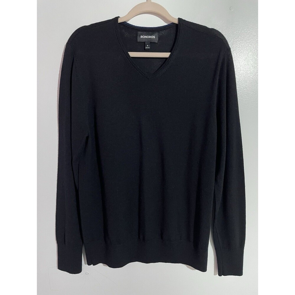 Bonobos Sweater Mens M Black Extra Fine Merino Wool Preppy Minimalist Office